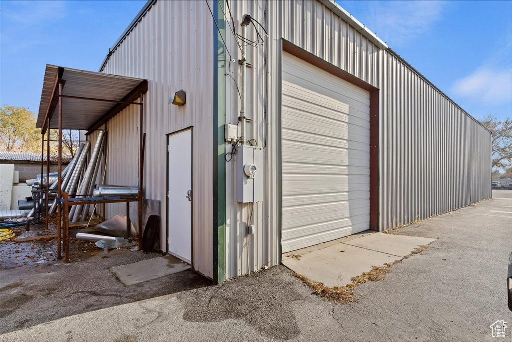 View of detached garage