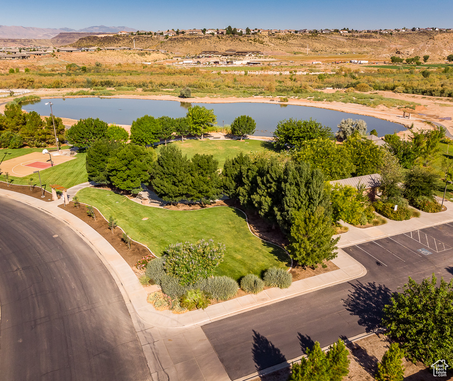 Drone / aerial view of a water and mountain view