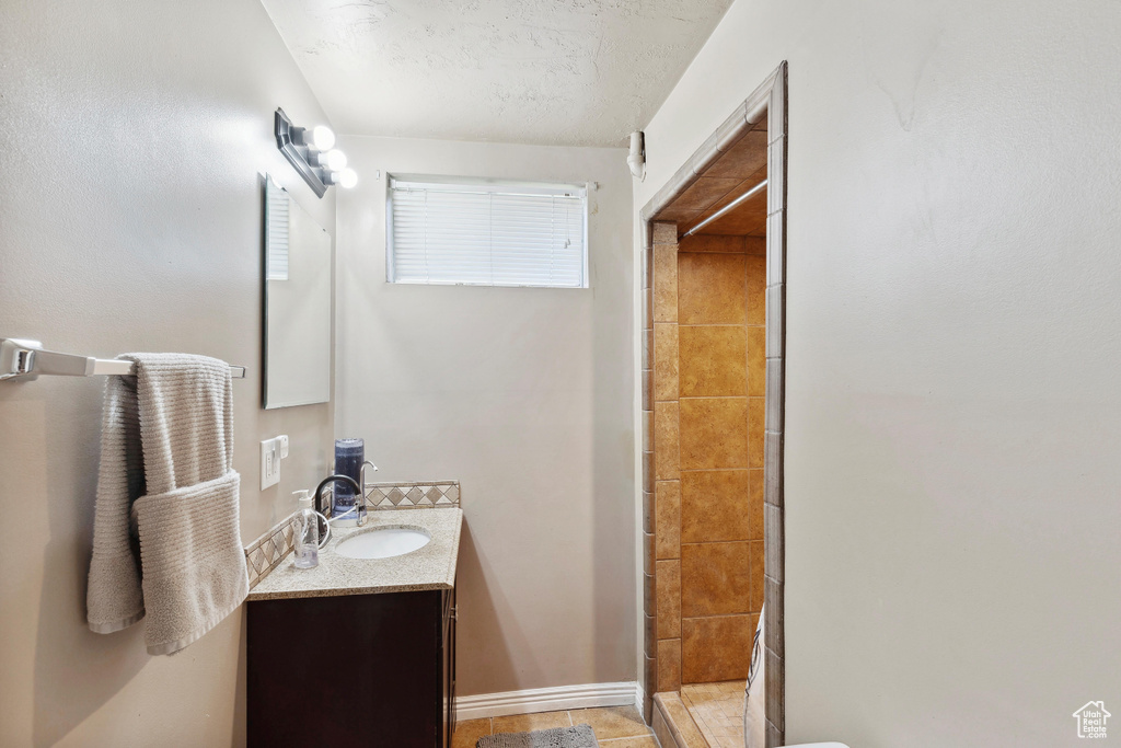 Full bathroom featuring vanity and a tile shower