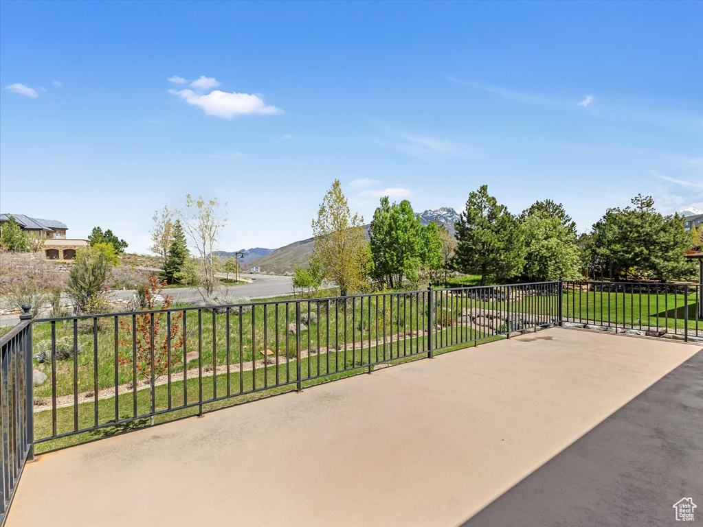 View of patio / terrace with a mountain view