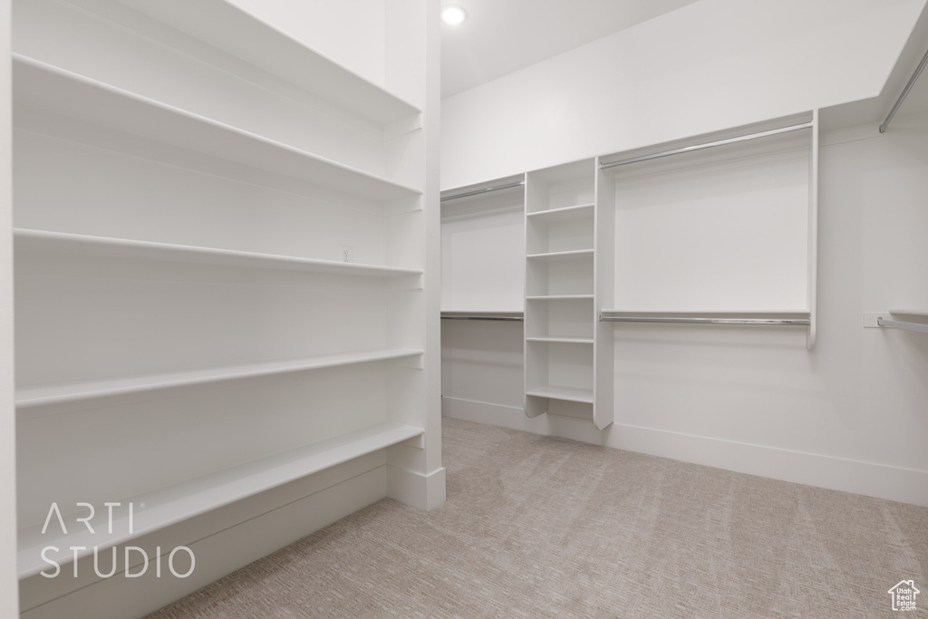 Walk in closet with carpet