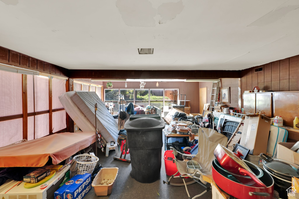 Interior space featuring wooden walls