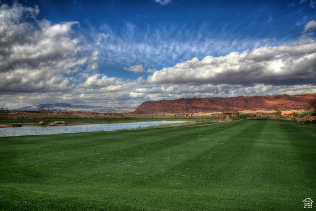 View of home's community featuring a water and mountain view