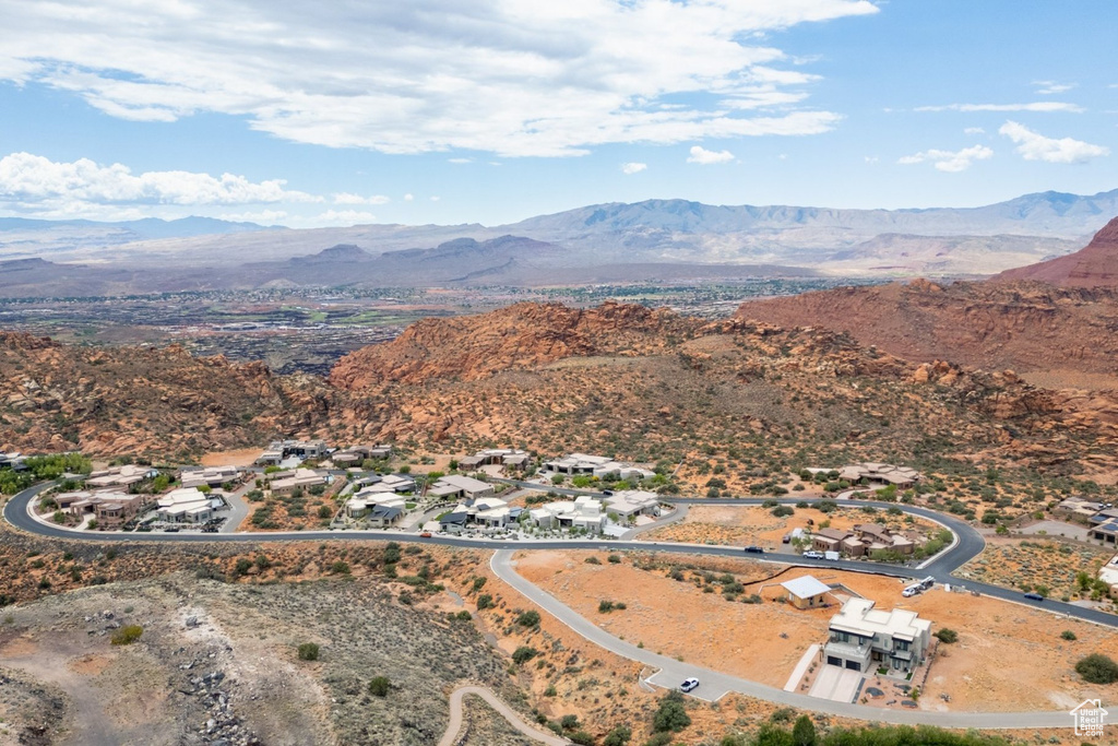 Drone / aerial view of a mountainous background