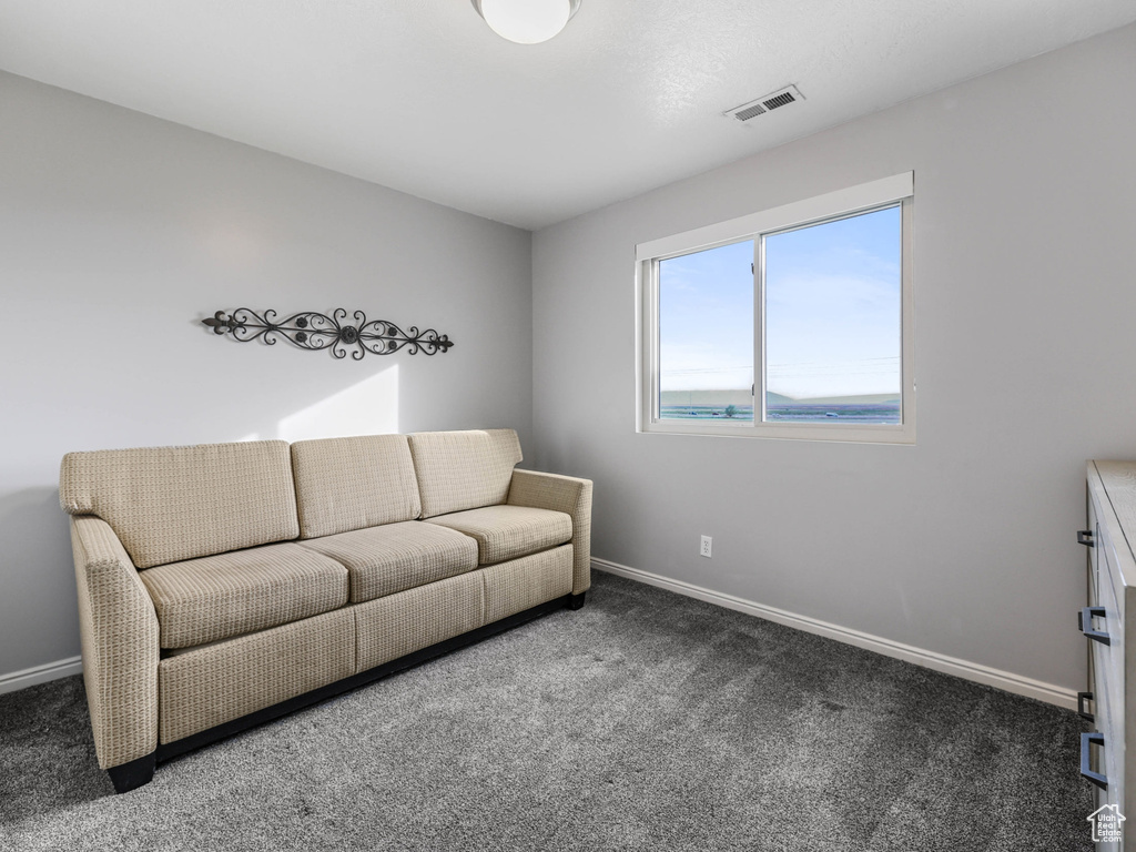 Carpeted living area with baseboards