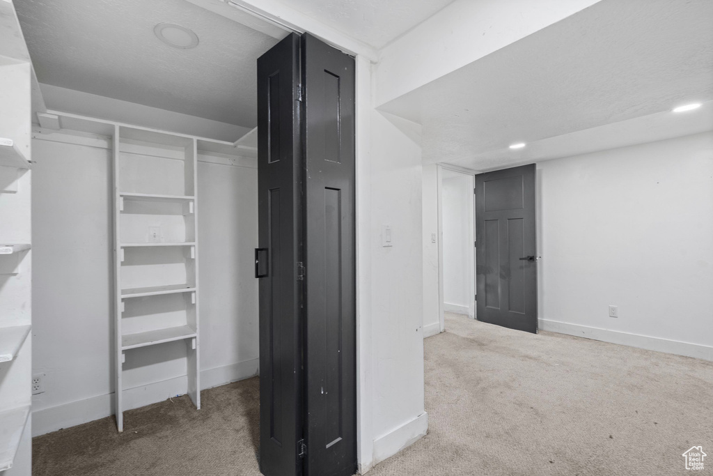 Spacious closet with carpet flooring