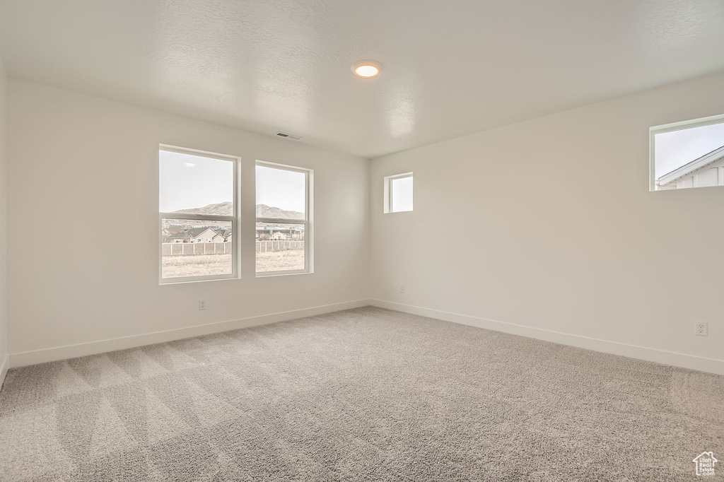 Spare room featuring baseboards, light carpet, and recessed lighting