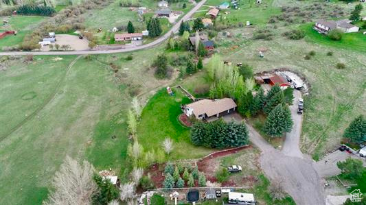 Aerial overview of property's location featuring rural landscape