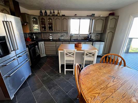 Kitchen featuring stainless steel appliances, plenty of natural light, and backsplash