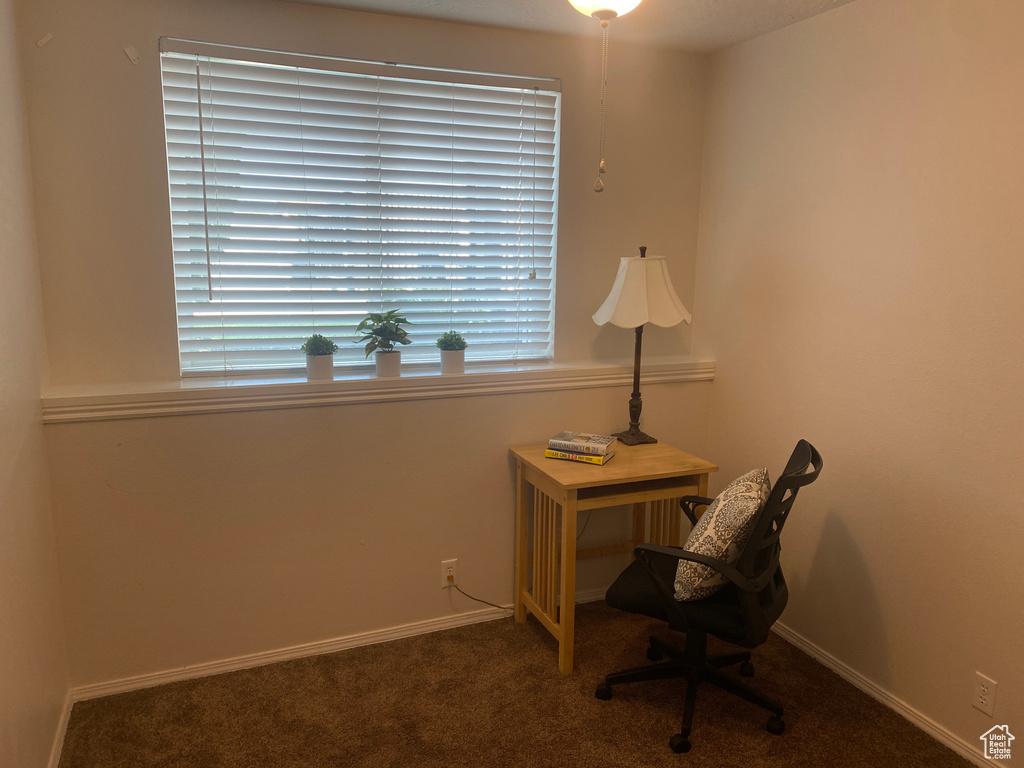 Carpeted office with baseboards
