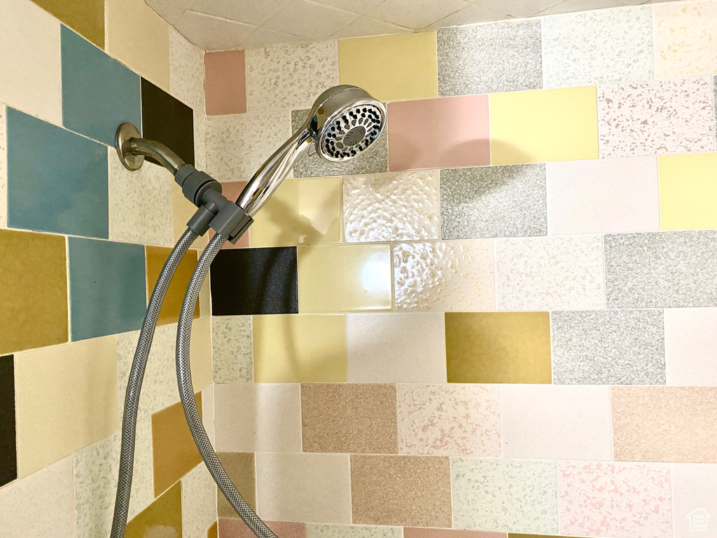 Detailed view of a tile shower