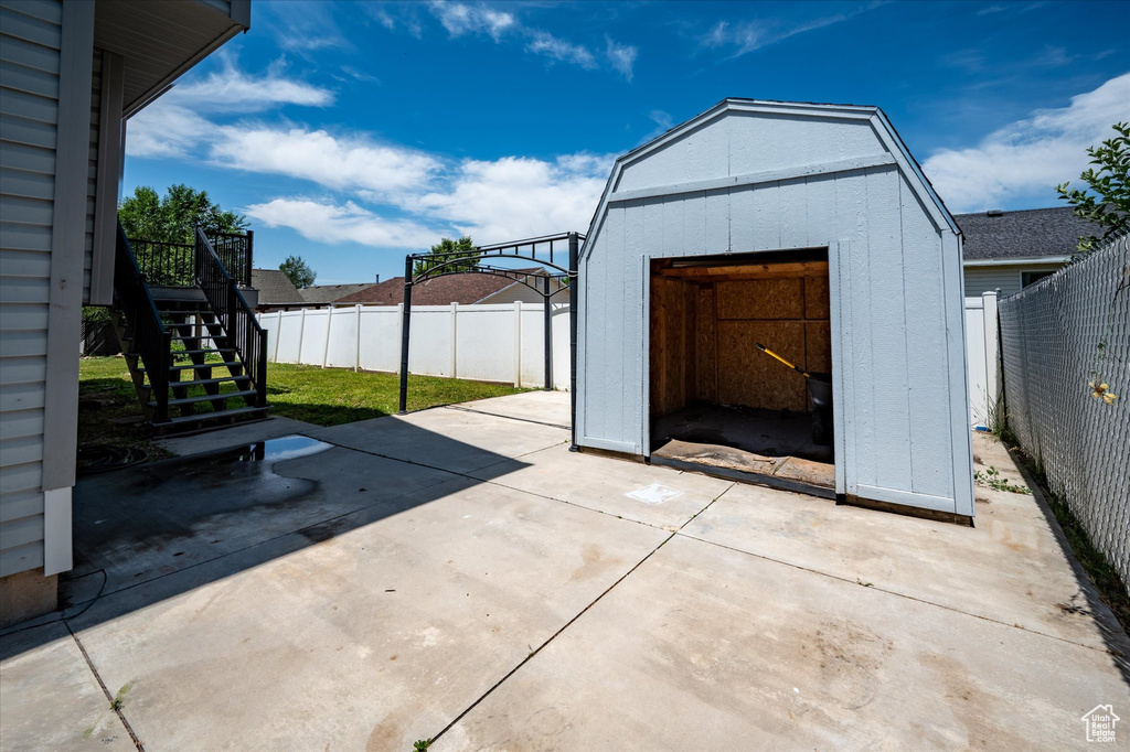 Garage with a shed