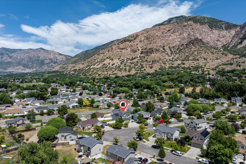 Bird's eye view of a mountainous background
