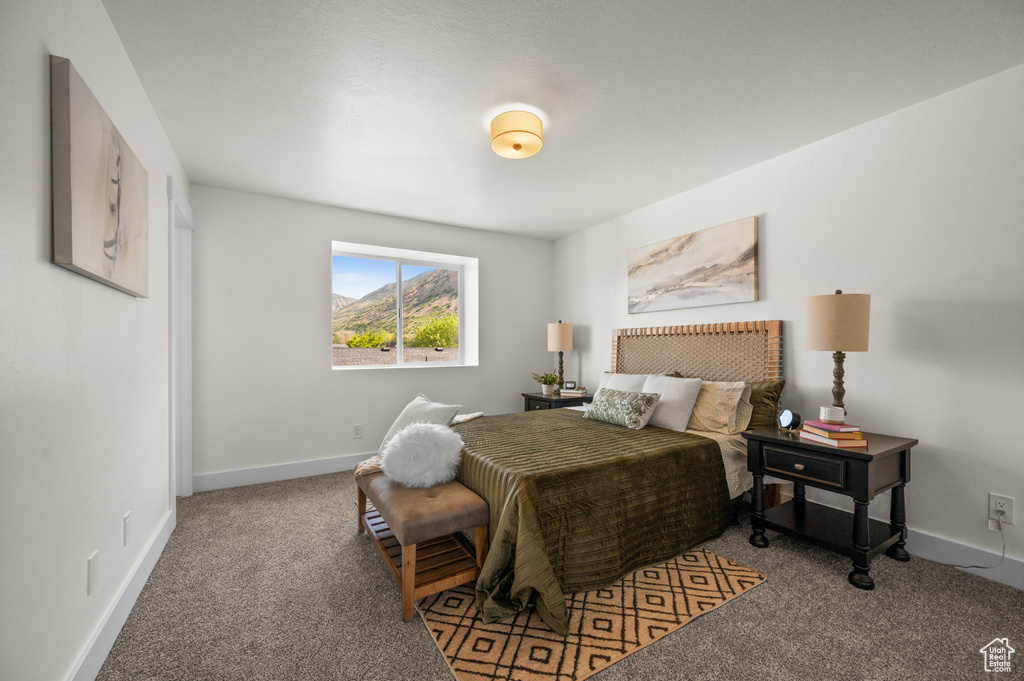 Bedroom with carpet floors and baseboards