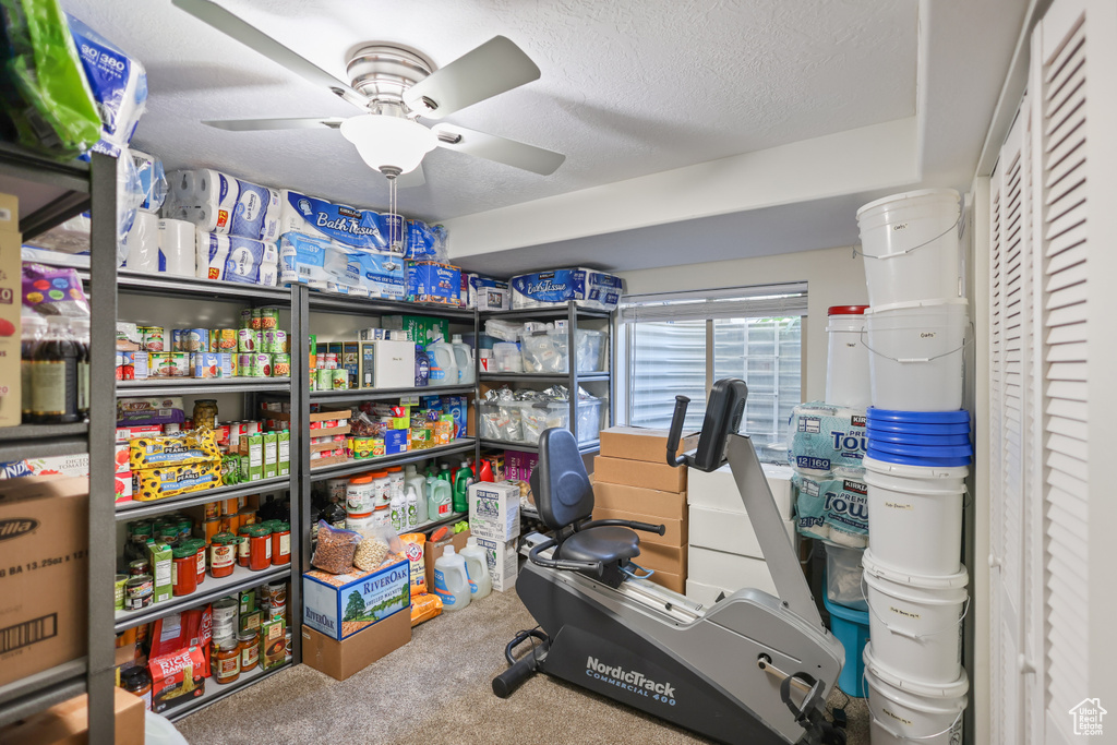 Storage area with ceiling fan