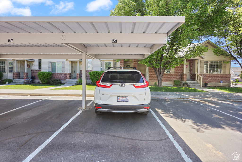 View of covered parking lot