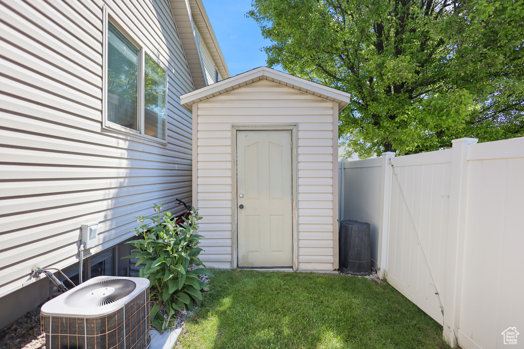 View of shed featuring central AC