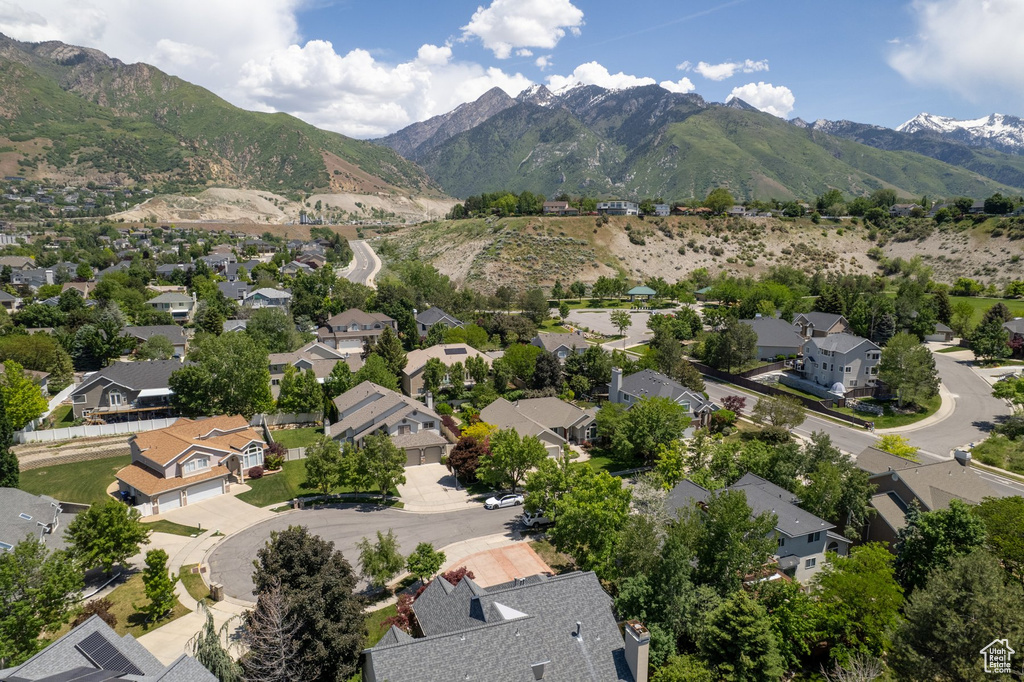 Aerial perspective of suburban area with mountains