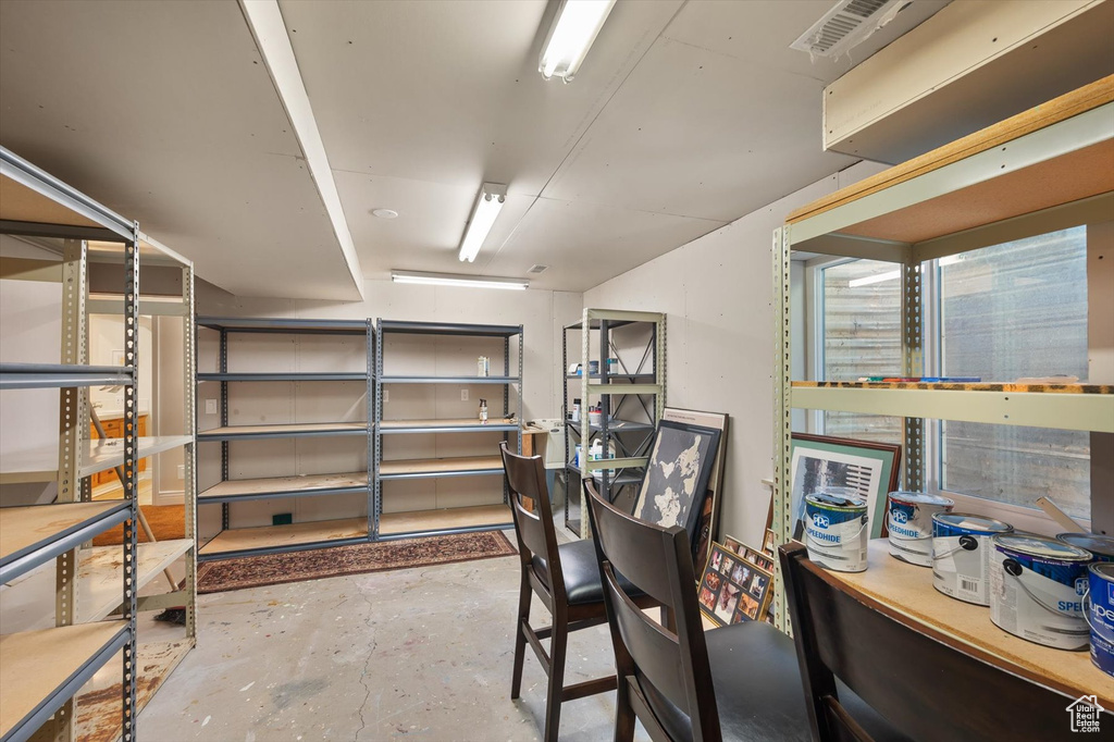 Office area with concrete floors
