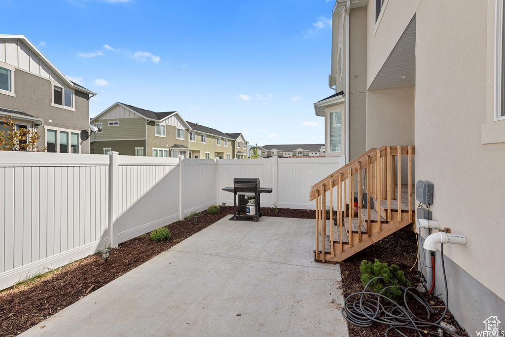 View of patio / terrace featuring a residential view and a fenced backyard