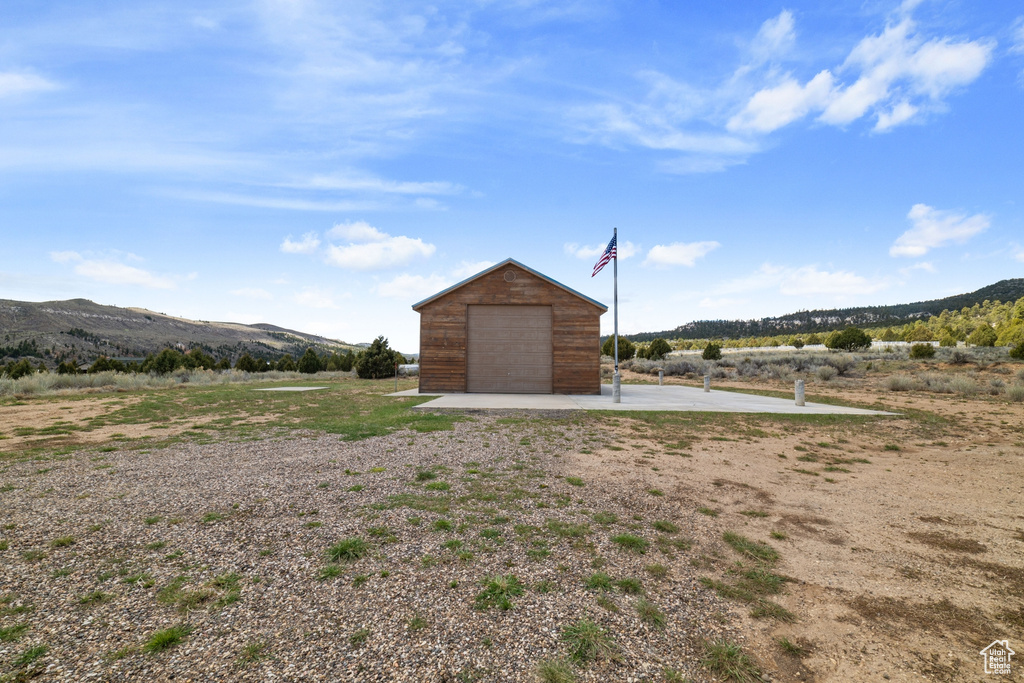 View of outdoor structure with an outdoor structure and a mountain view