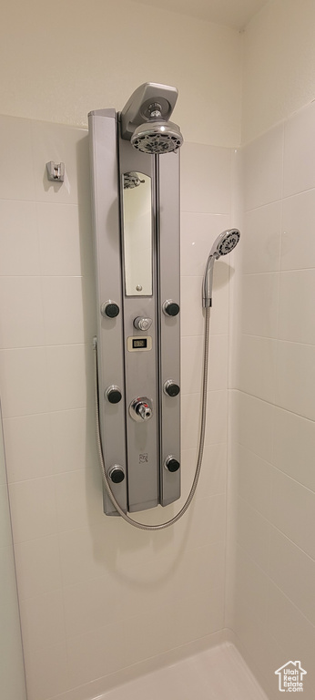 Detailed view of a tile shower