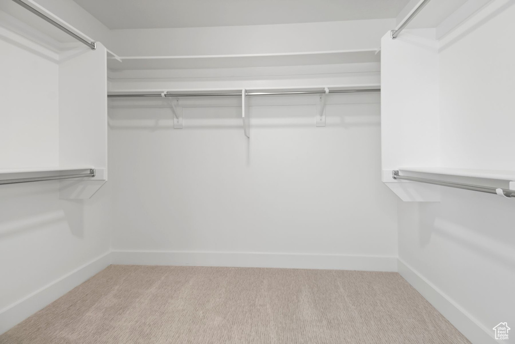 Walk in closet with carpet floors
