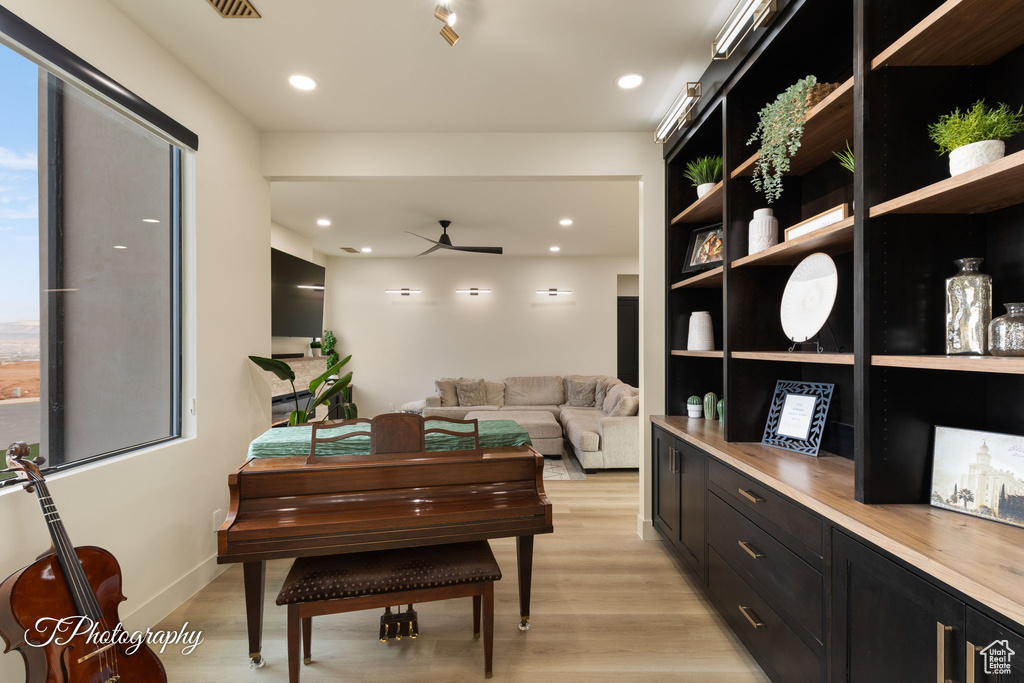 Interior space featuring light wood-style floors and recessed lighting