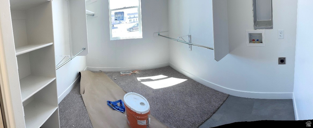 Spacious closet featuring carpet flooring