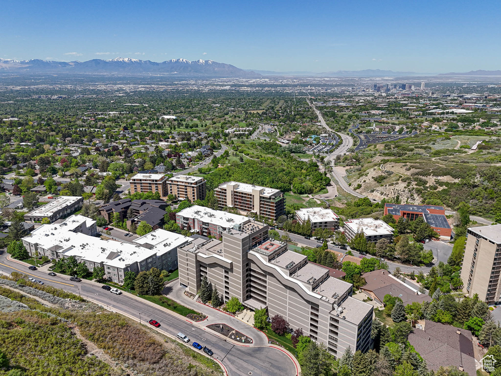 Bird\'s eye view of a mountainous background