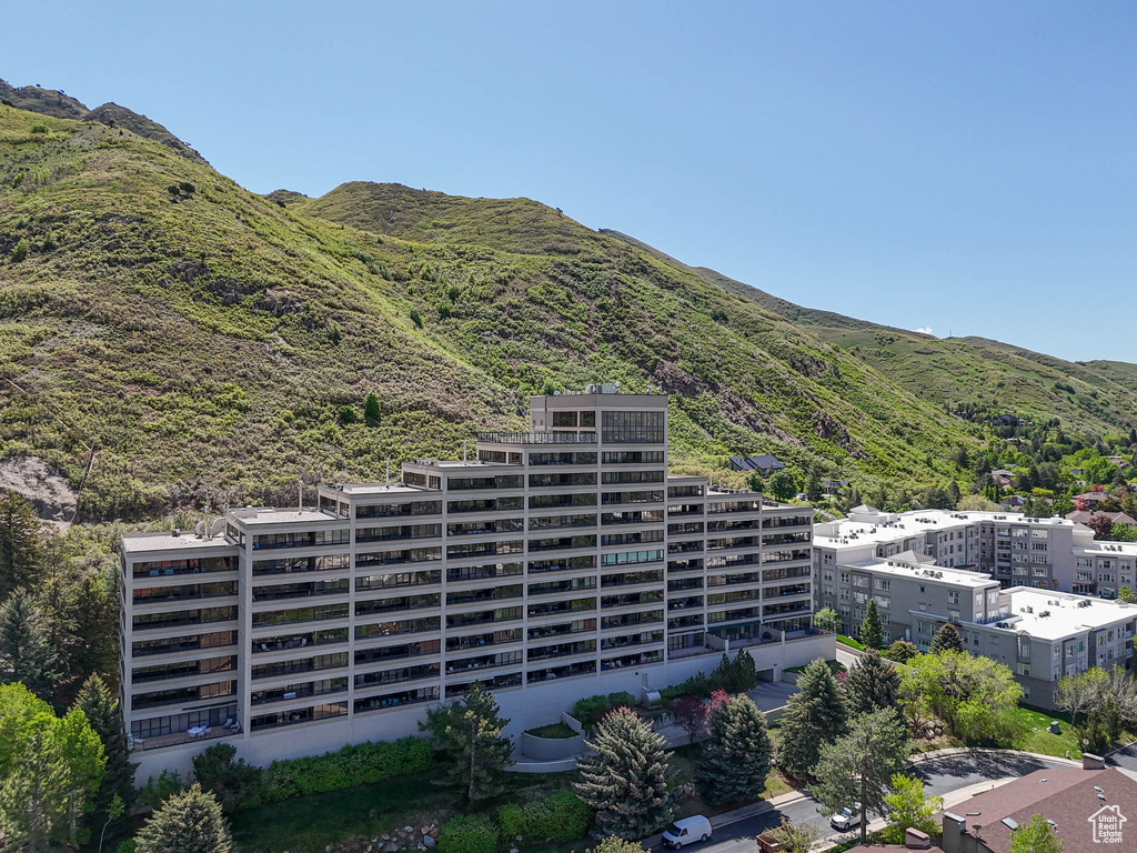 Drone / aerial view of a mountain backdrop