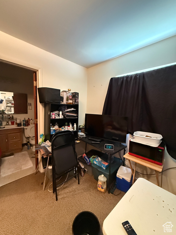 Home office with carpet floors