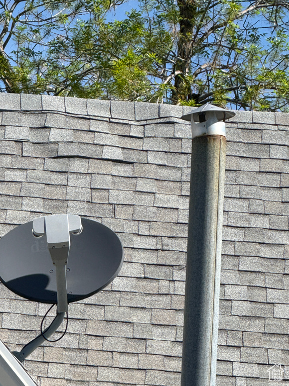 Exterior view of roof with shingles