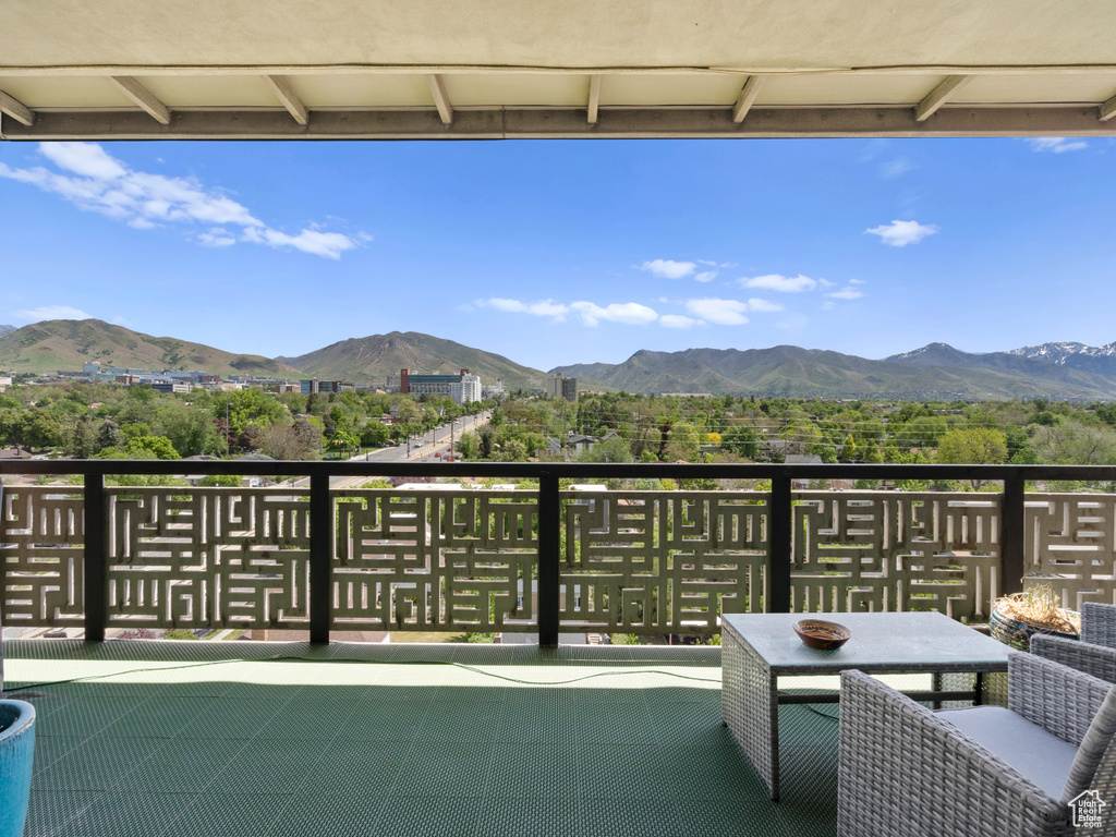 Balcony with a mountain view