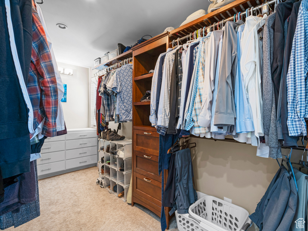 Spacious closet featuring carpet flooring