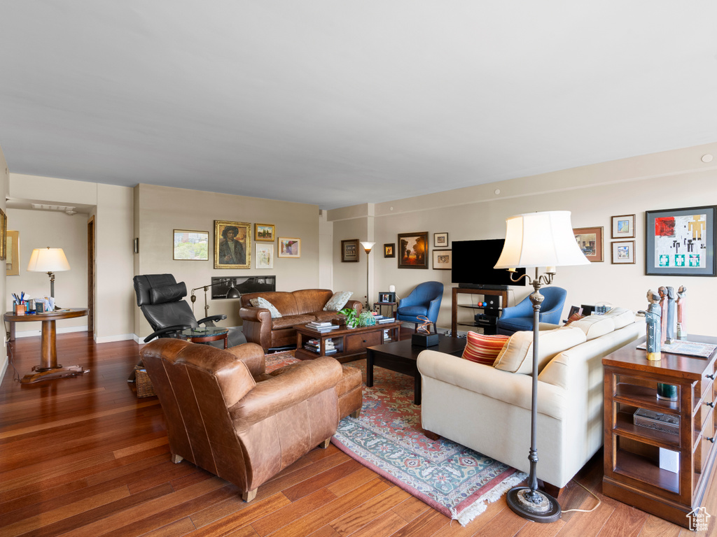 Living area with wood finished floors