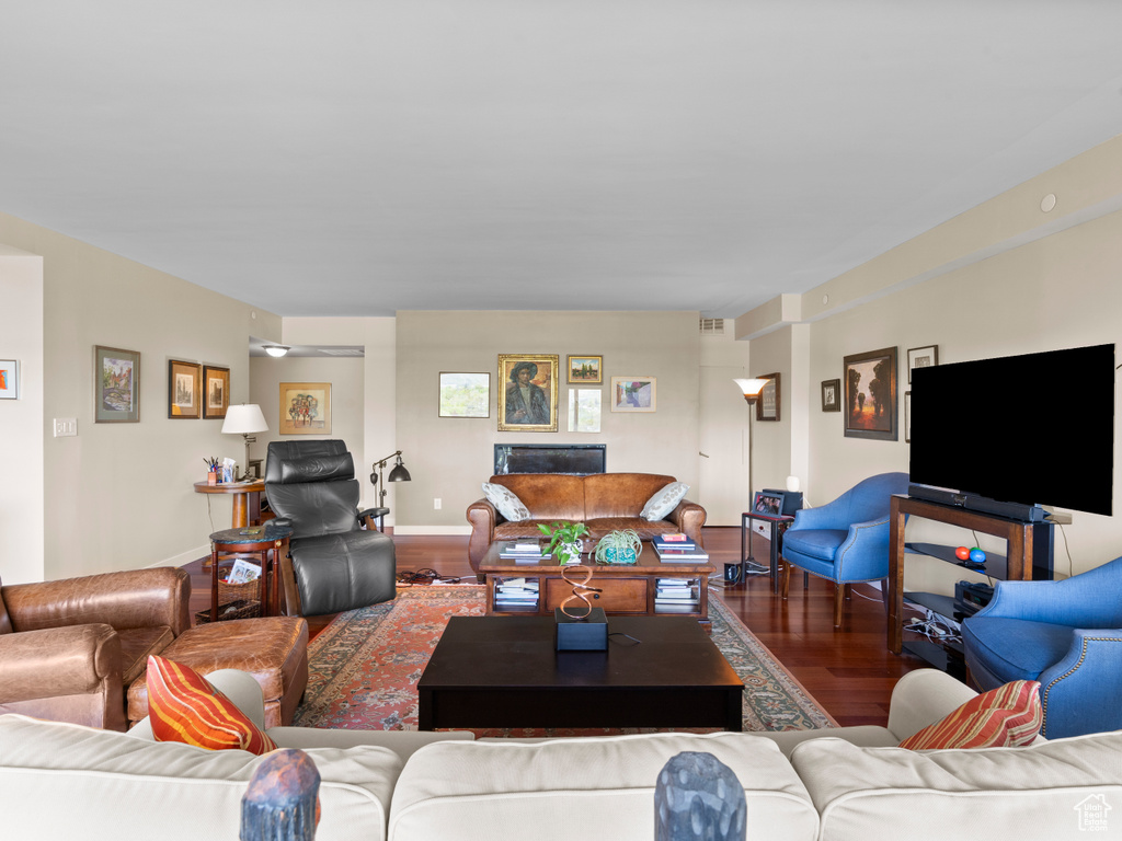 Living room with wood finished floors