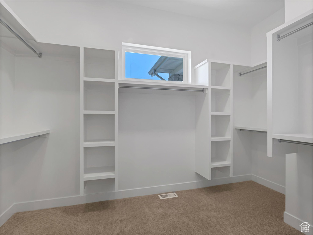 Walk in closet with carpet