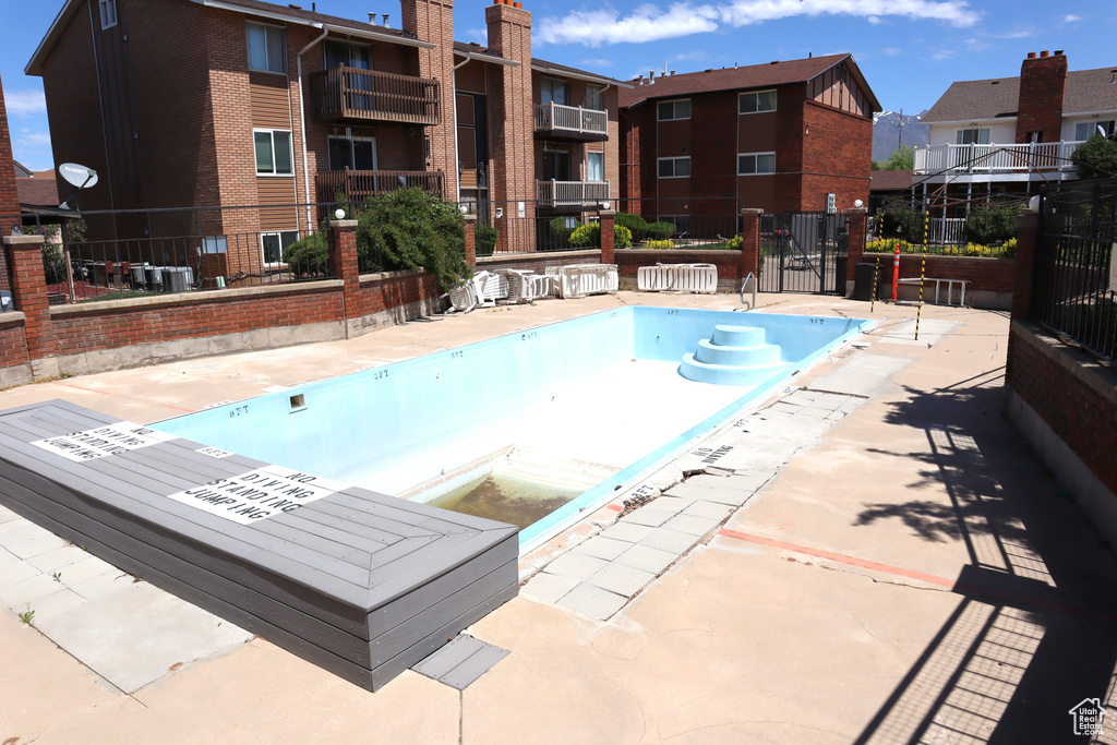 Community pool with fence