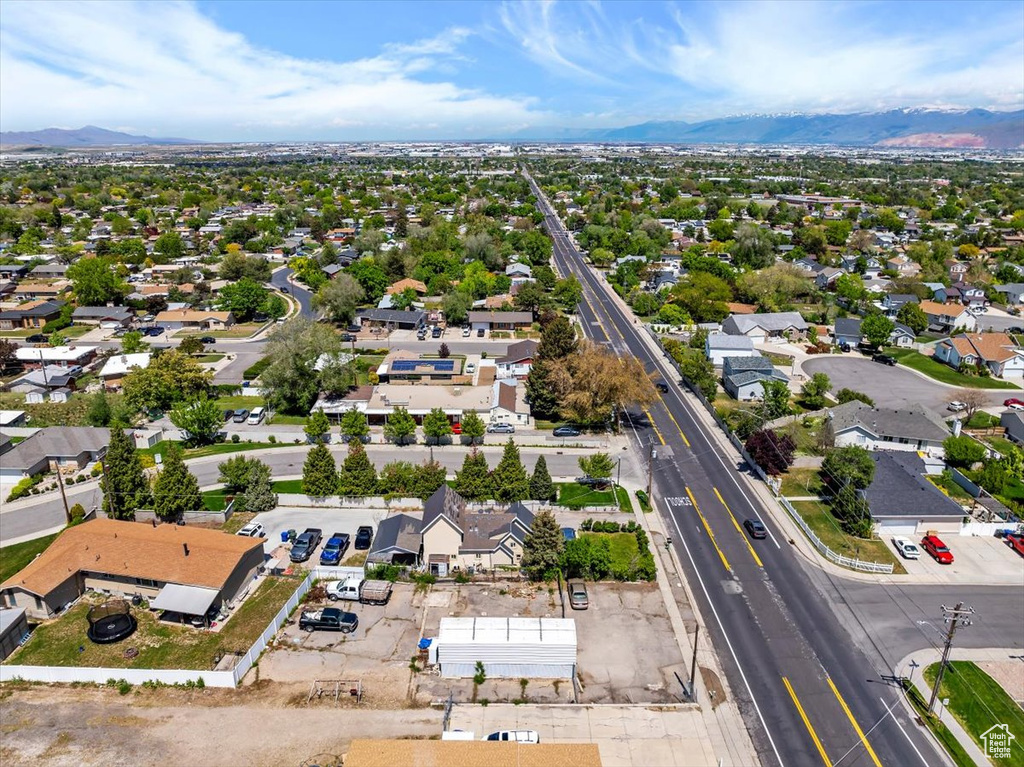 Aerial perspective of suburban area with mountains