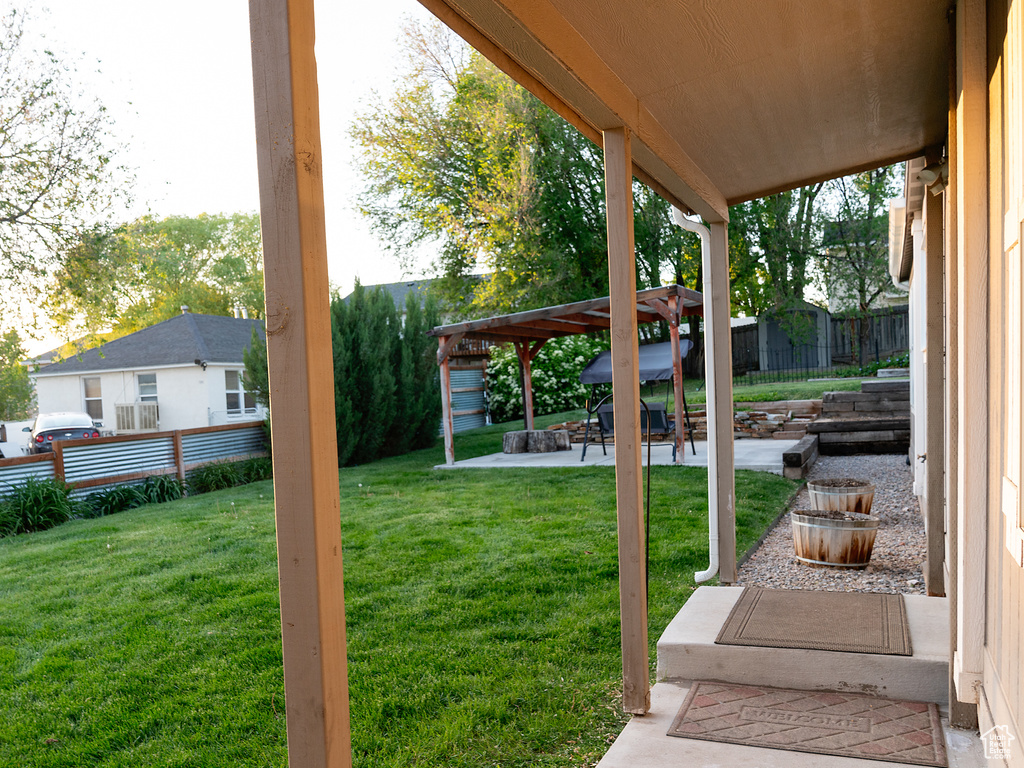 View of yard with a patio area and a gazebo