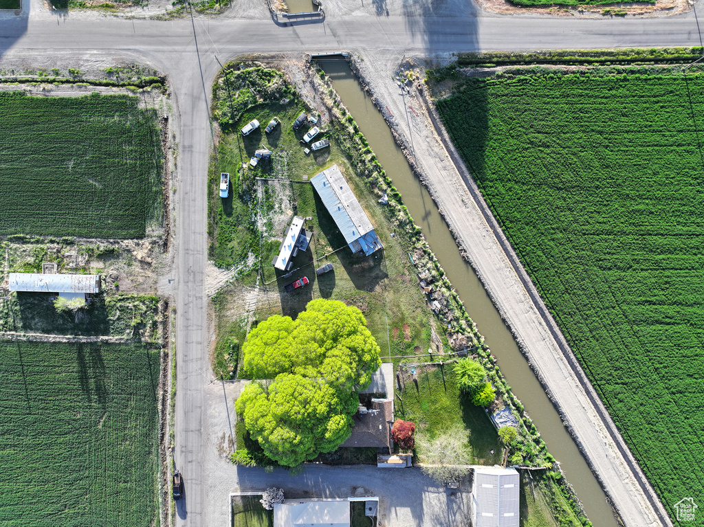 Bird's eye view of a nearby body of water