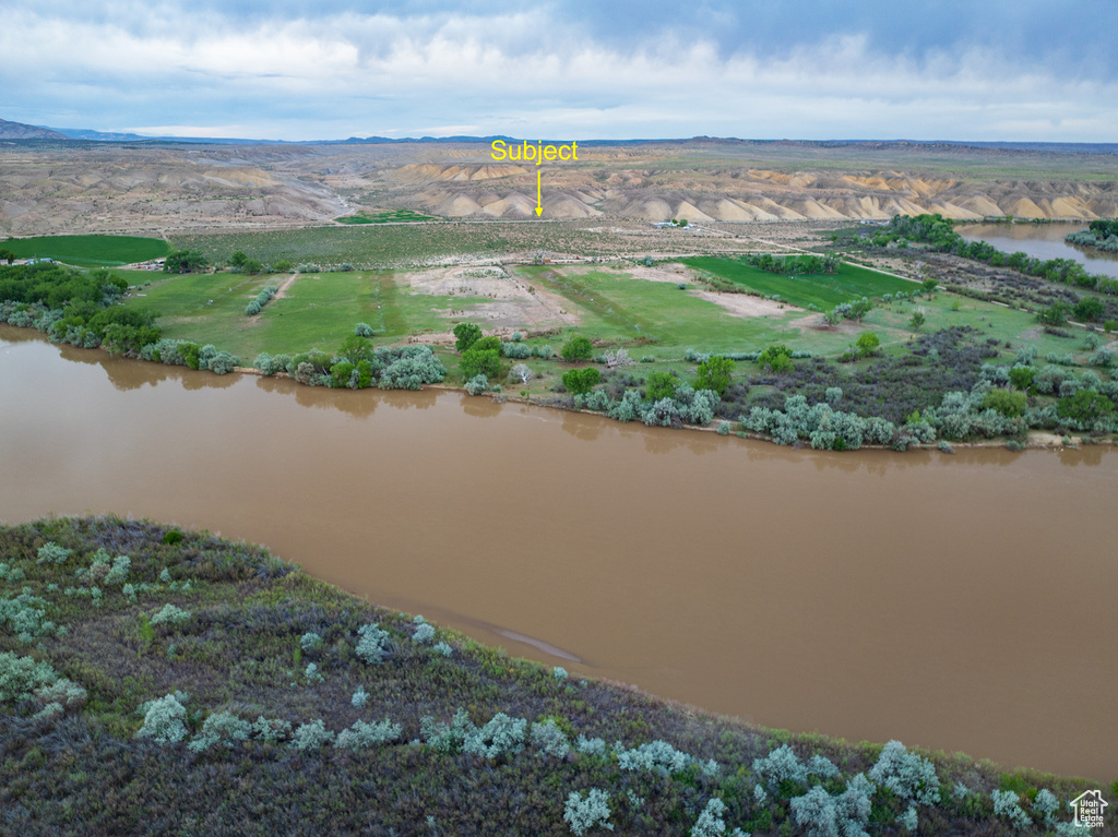Aerial view of a nearby body of water