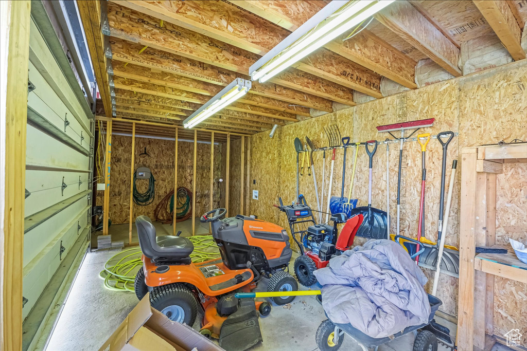 Interior space featuring a garage