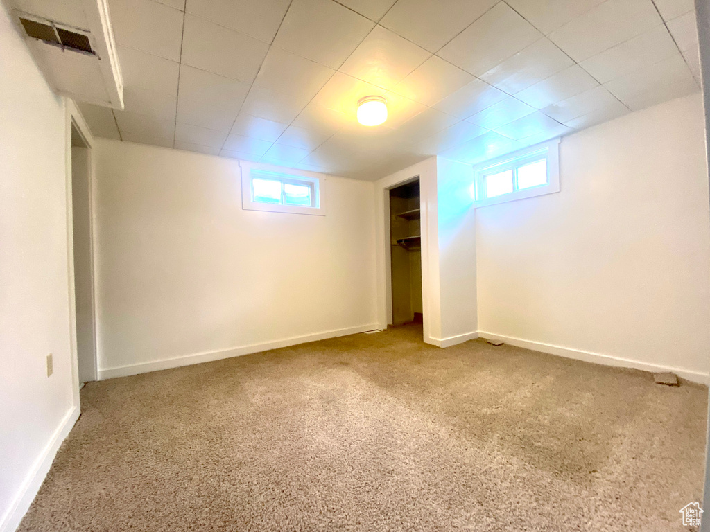 Below grade area with plenty of natural light, carpet floors, and baseboards