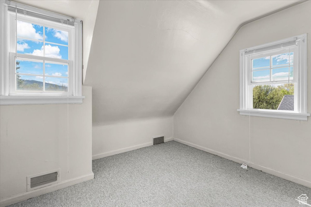 Additional living space with lofted ceiling, carpet flooring, and baseboards