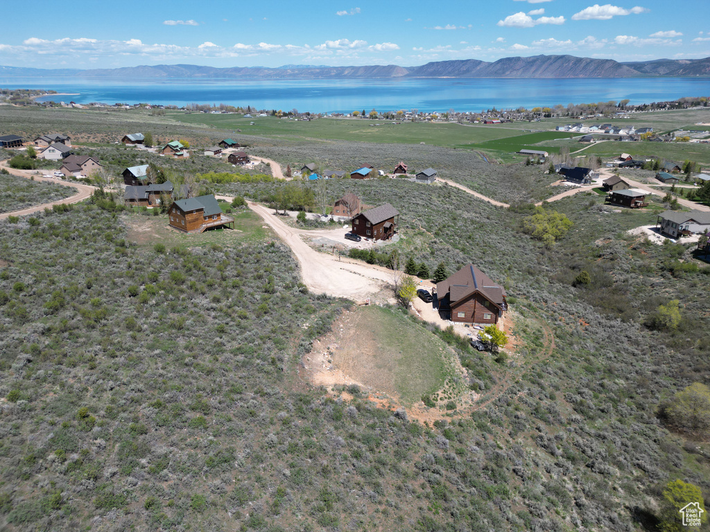 Aerial view of a water and mountain view