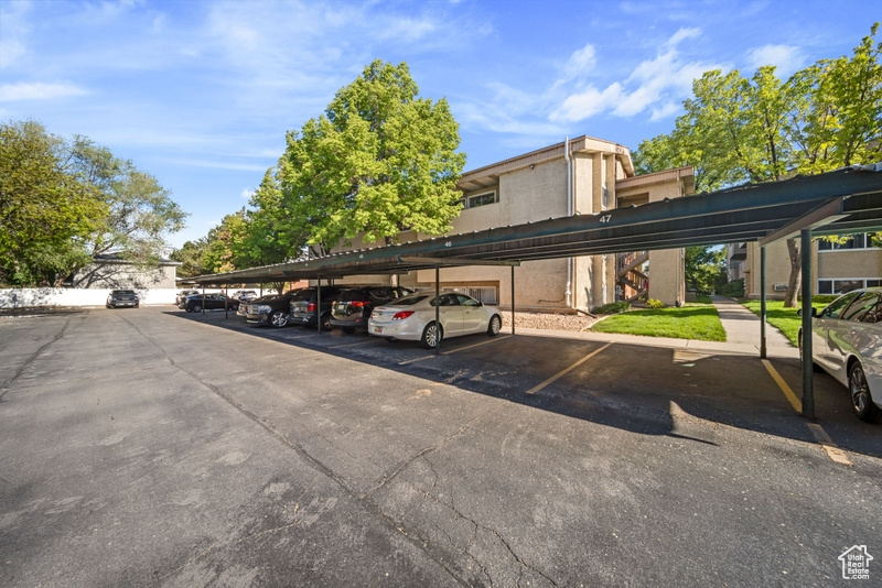 View of covered parking lot