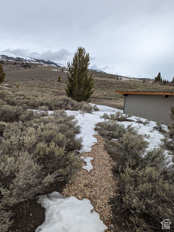 View of yard with a mountain view