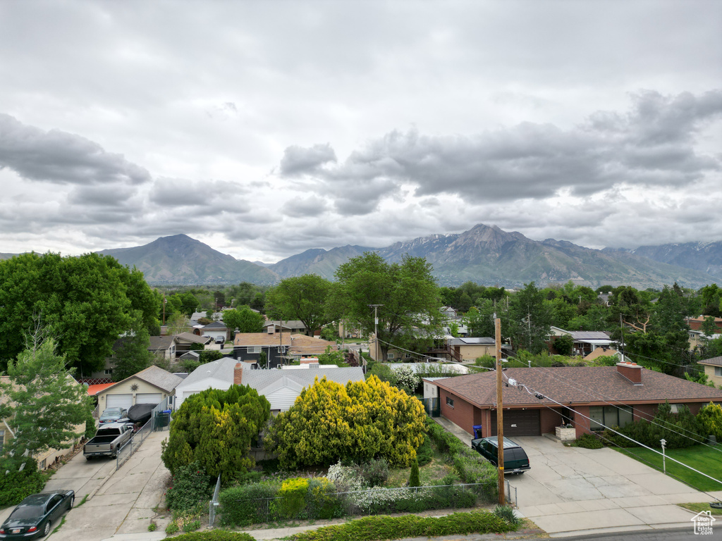 View of mountain background featuring nearby suburban area